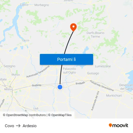 Covo to Ardesio map