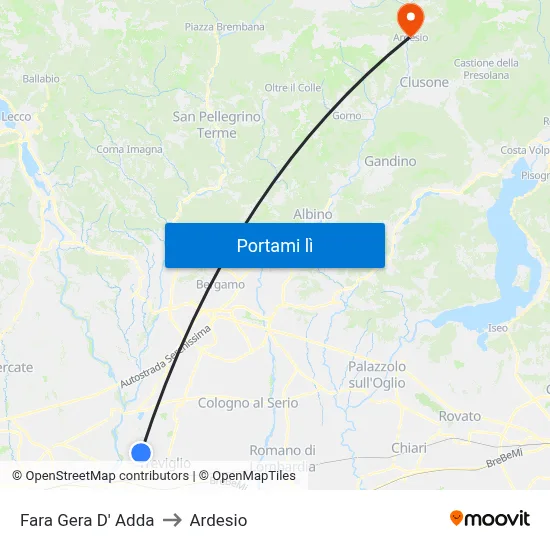 Fara Gera D' Adda to Ardesio map