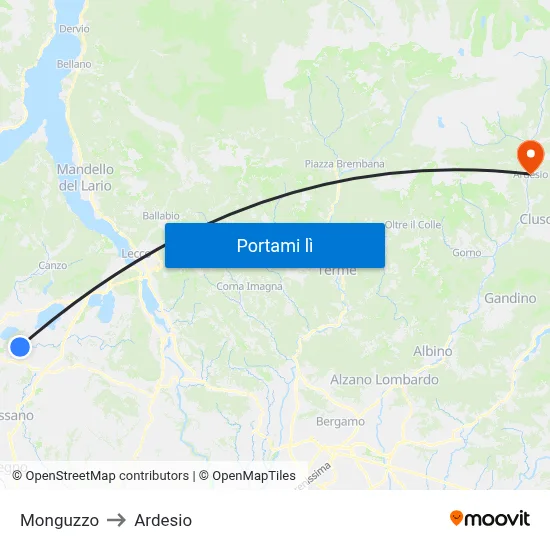 Monguzzo to Ardesio map