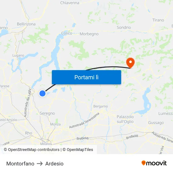 Montorfano to Ardesio map
