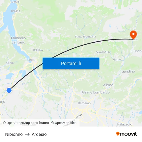 Nibionno to Ardesio map