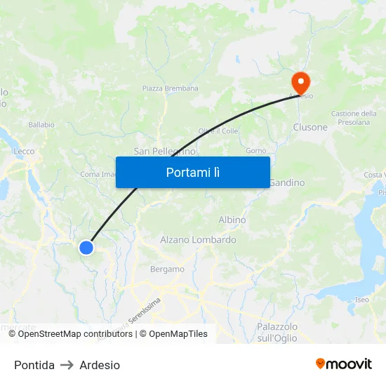 Pontida to Ardesio map