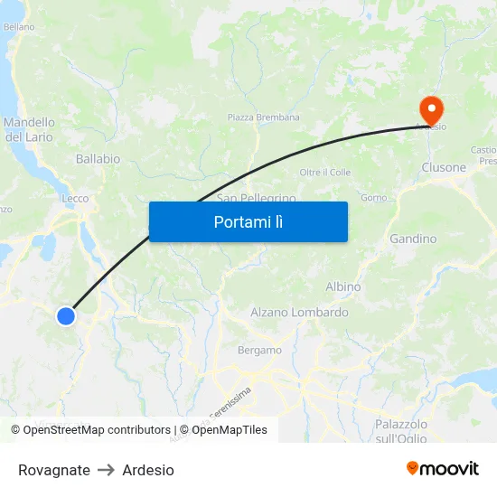 Rovagnate to Ardesio map