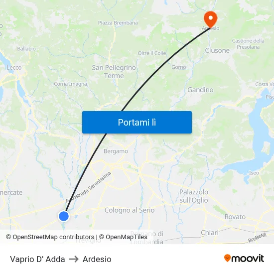 Vaprio D' Adda to Ardesio map