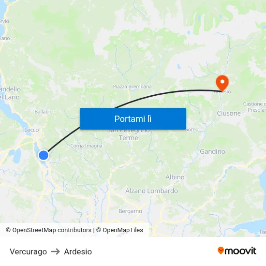 Vercurago to Ardesio map