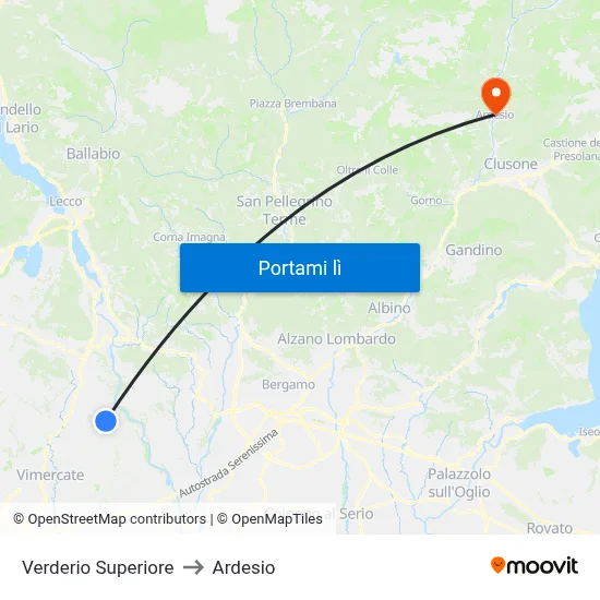 Verderio Superiore to Ardesio map