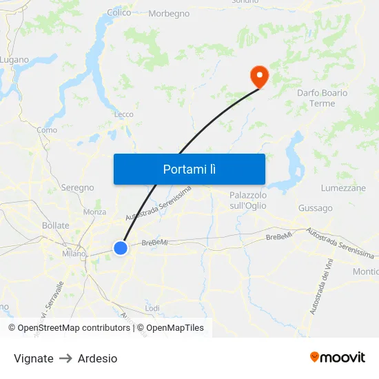 Vignate to Ardesio map