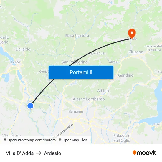 Villa D' Adda to Ardesio map