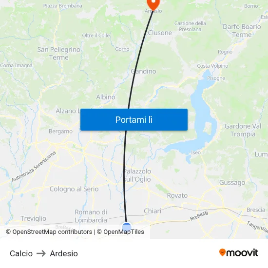 Calcio to Ardesio map