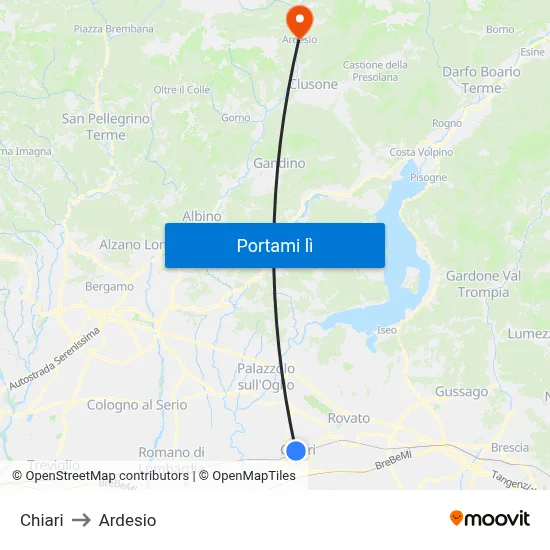 Chiari to Ardesio map