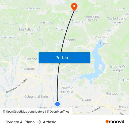 Cividate Al Piano to Ardesio map