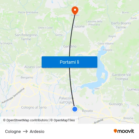Cologne to Ardesio map