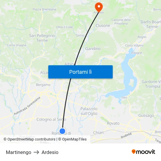 Martinengo to Ardesio map