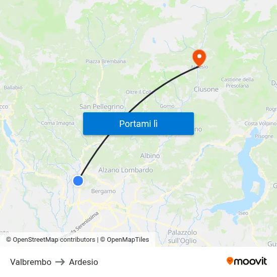 Valbrembo to Ardesio map
