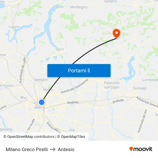 Milano Greco Pirelli to Ardesio map