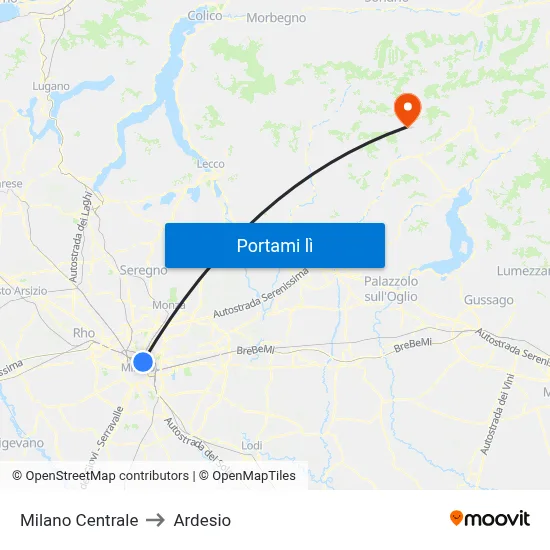 Milano Centrale to Ardesio map