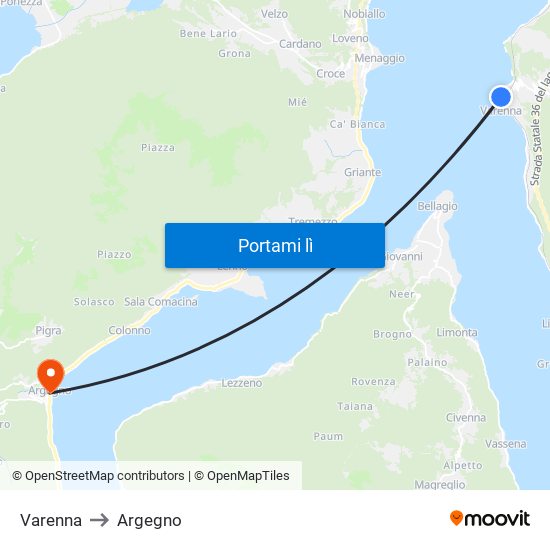 Varenna to Argegno map