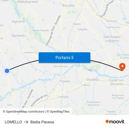 LOMELLO to Badia Pavese map