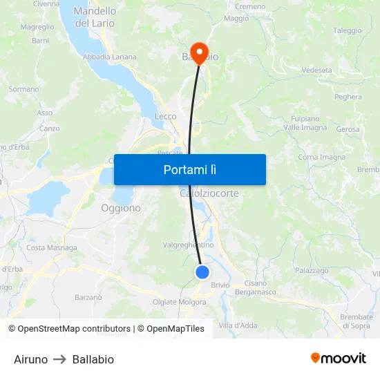 Airuno to Ballabio map