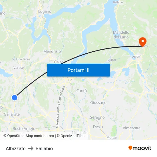Albizzate to Ballabio map