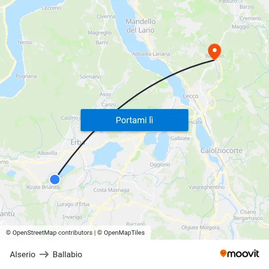 Alserio to Ballabio map