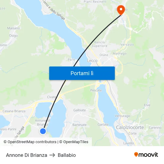 Annone Di Brianza to Ballabio map