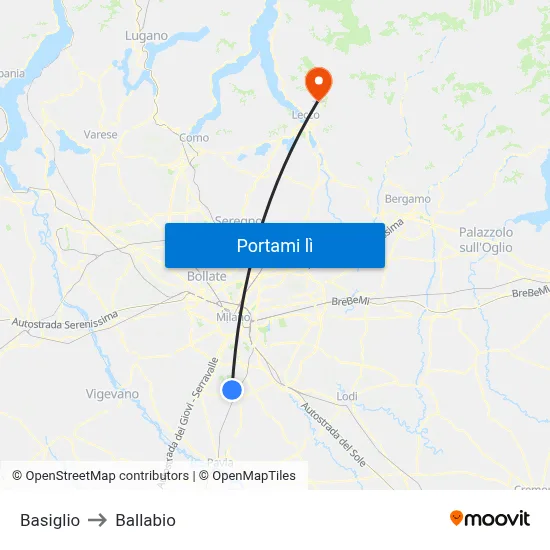 Basiglio to Ballabio map