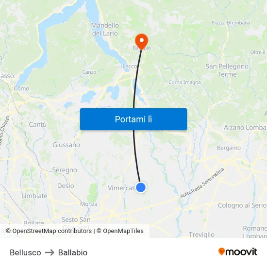 Bellusco to Ballabio map