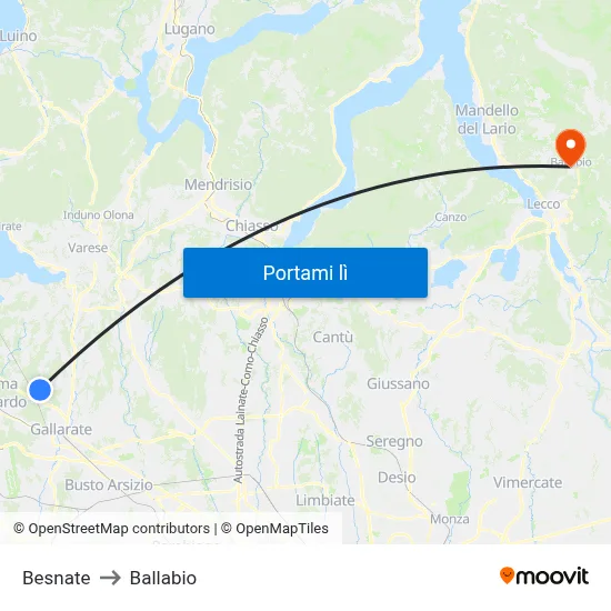 Besnate to Ballabio map