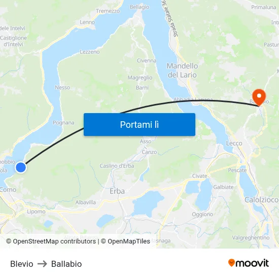 Blevio to Ballabio map