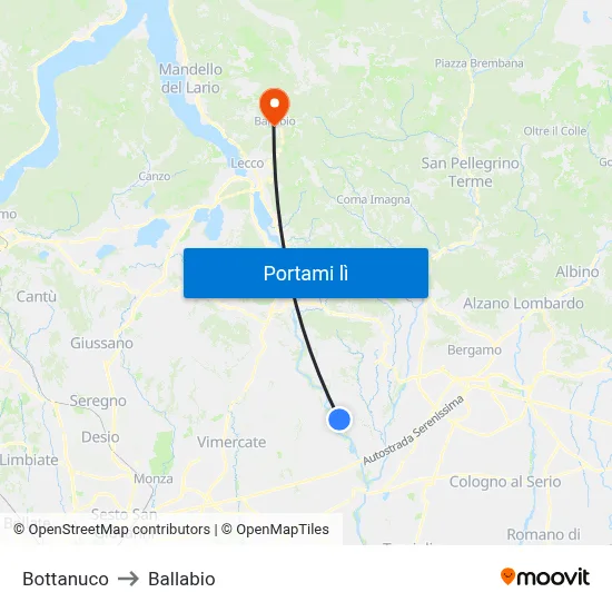 Bottanuco to Ballabio map