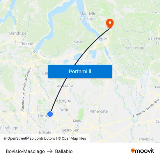 Bovisio-Masciago to Ballabio map