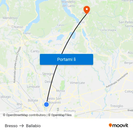 Bresso to Ballabio map