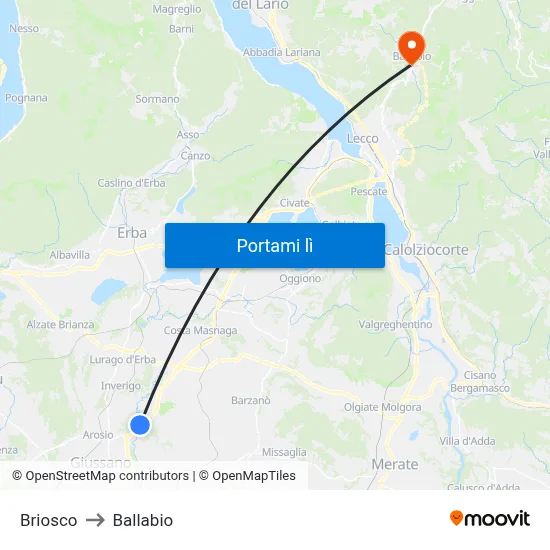 Briosco to Ballabio map