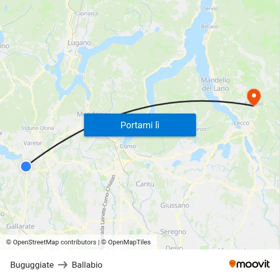 Buguggiate to Ballabio map