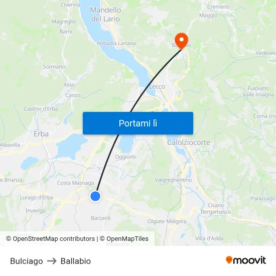 Bulciago to Ballabio map