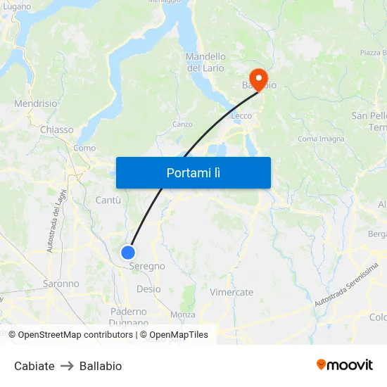 Cabiate to Ballabio map