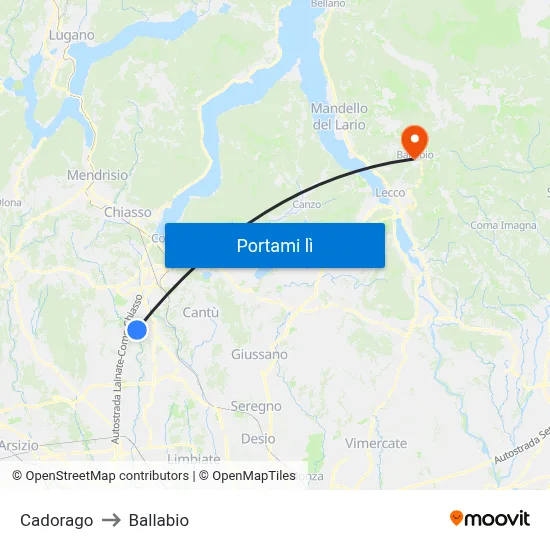 Cadorago to Ballabio map
