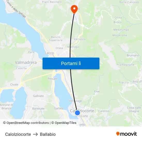 Calolziocorte to Ballabio map