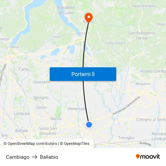 Cambiago to Ballabio map