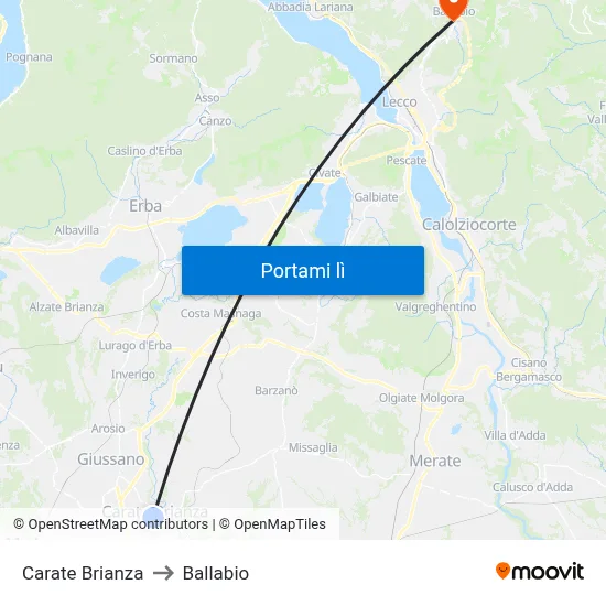 Carate Brianza to Ballabio map