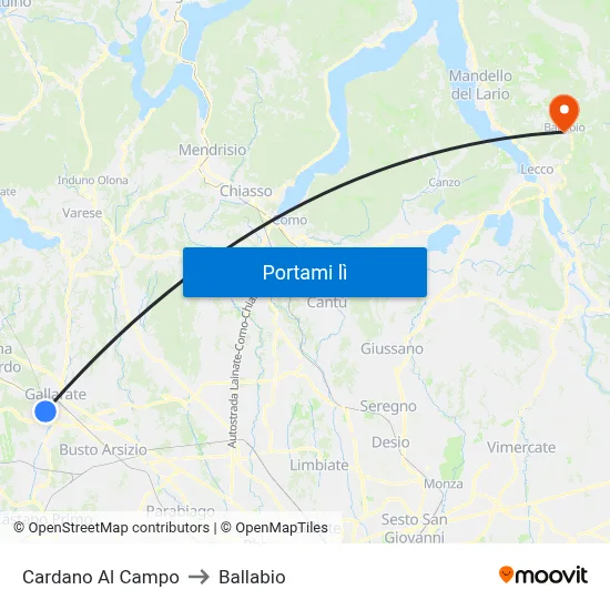 Cardano Al Campo to Ballabio map