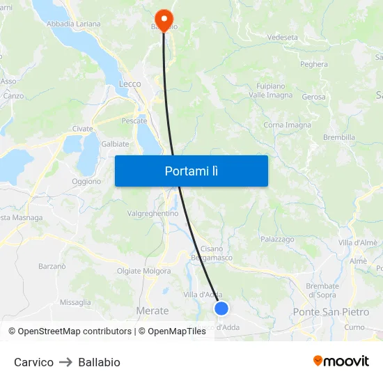 Carvico to Ballabio map