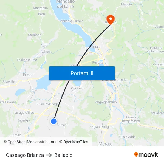 Cassago Brianza to Ballabio map