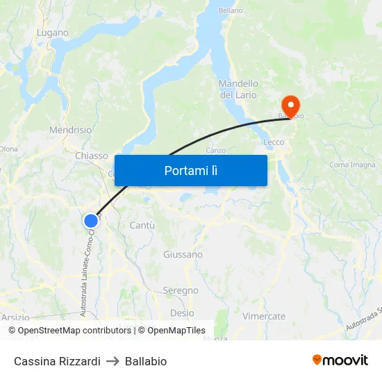 Cassina Rizzardi to Ballabio map