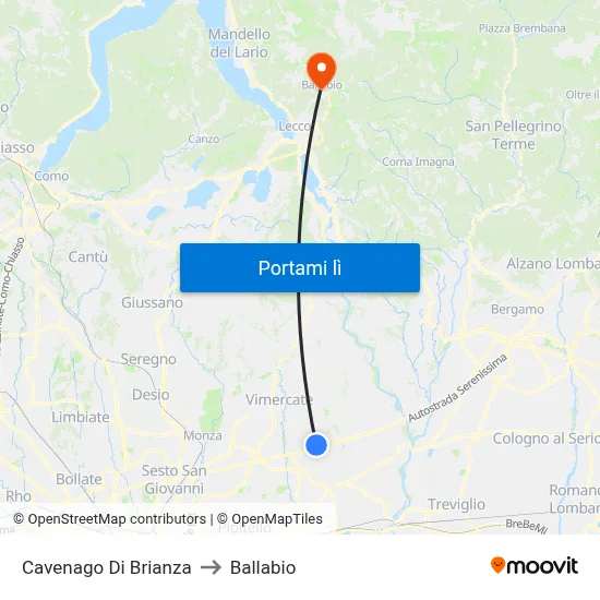 Cavenago Di Brianza to Ballabio map