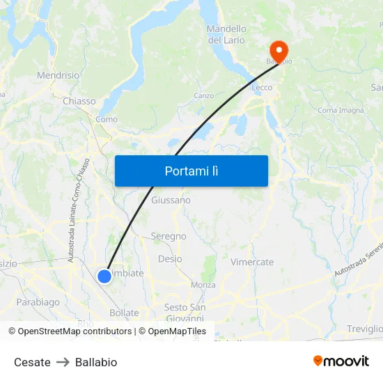 Cesate to Ballabio map