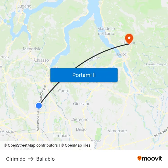Cirimido to Ballabio map