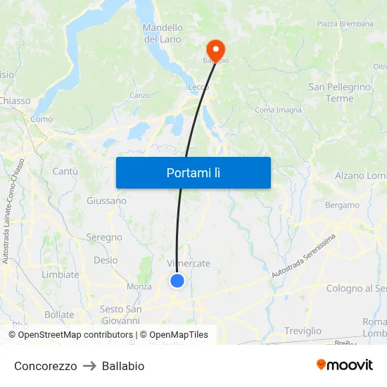 Concorezzo to Ballabio map