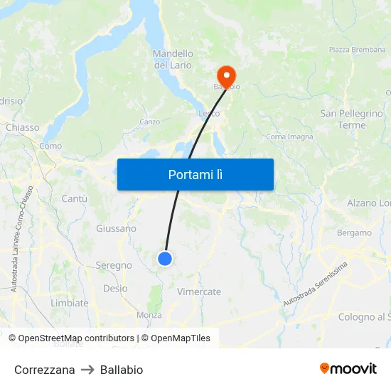Correzzana to Ballabio map